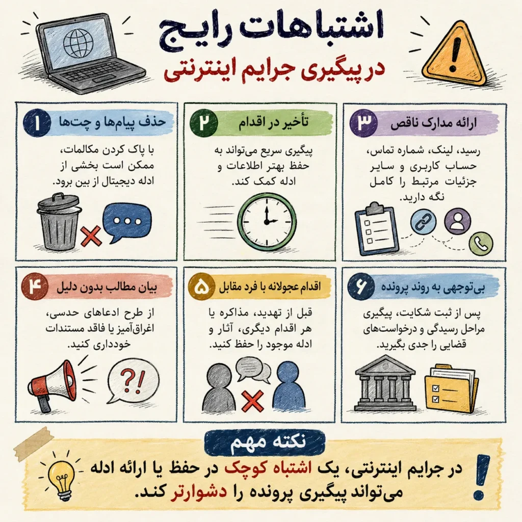 اشتباهات رایج در پیگیری حقوقی جرایم اینترنتی و رایانهای و نکات مهم برای حفظ ادله دیجیتال